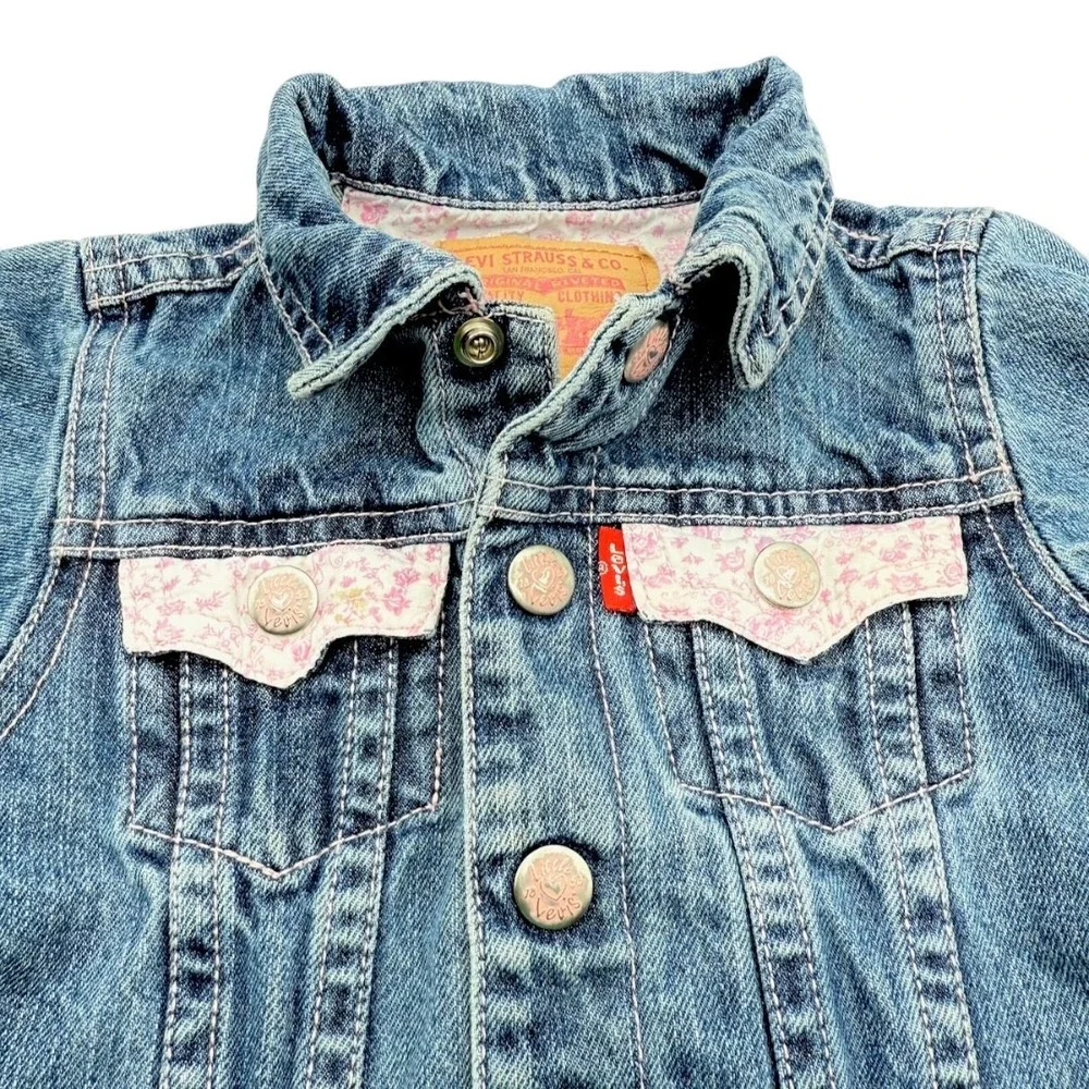My 1st Levi's Denim Jean Jacket Trucker Pink Floral Vintage Y2K Kidcore Baby 18M